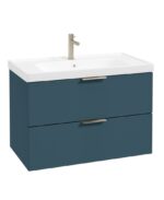 STOCKHOLM Wall Hung 80cm Two Drawer Vanity Unit - Brushed Nickel, Matt Ocean Blue