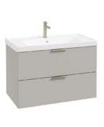 STOCKHOLM Wall Hung 80cm Two Drawer Vanity Unit - Brushed Nickel, Matt Arctic Grey