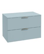 STOCKHOLM Wall Hung 80cm Two Drawer Countertop Vanity Unit - Brushed Nickel, Matt Morning Sky Blue