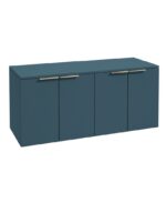 STOCKHOLM Wall Hung 120cm Four Door Countertop Vanity Unit - Brushed Nickel, Matt Ocean Blue