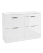 STOCKHOLM Floorstanding 120cm Four Drawer Countertop Vanity Unit - Brushed Nickel, Gloss White