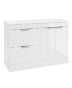 STOCKHOLM Floorstanding 120cm Two Drawer/Two Door Countertop Vanity Unit - Brushed Nickel, Gloss White