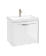 FJORD Wall Hung 60cm Two Drawer Vanity Unit - Brushed Nickel, Gloss White