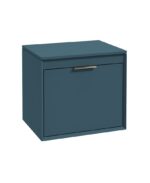 FJORD Wall Hung 60cm Two Drawer Countertop Vanity Unit - Brushed Nickel, Matt Ocean Blue