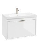 FJORD Wall Hung 80cm Two Drawer Vanity Unit - Brushed Nickel, Gloss White