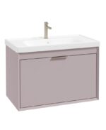FJORD Wall Hung 80cm Two Drawer Vanity Unit - Brushed Nickel, Matt Cashmere Pink