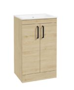 CORTA Floorstanding 50cm Two Door Vanity Unit - Black, Honey Oak