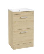CORTA Floorstanding 50cm Two Drawer Vanity Unit - Chrome, Honey Oak