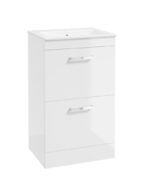 CORTA Floorstanding 50cm Two Drawer Vanity Unit - Chrome, Gloss White