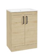 CORTA Floorstanding 60cm Two Door Vanity Unit - Black, Honey Oak