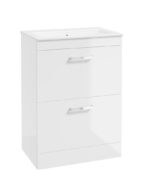 CORTA Floorstanding 60cm Two Drawer Vanity Unit - Chrome, Gloss White