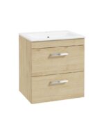 CORTA Wall Hung 50cm Two Drawer Vanity Unit - Chrome, Honey Oak
