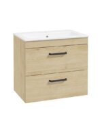 CORTA Wall Hung 60cm Two Drawer Vanity Unit - Black, Honey Oak