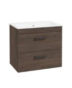 CORTA Wall Hung 60cm Two Drawer Vanity Unit - Black, Sable Ash