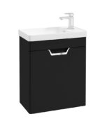 FREYA Wall Hung 55cm Single Door Cloakroom Vanity Unit - Chrome, Matt Black