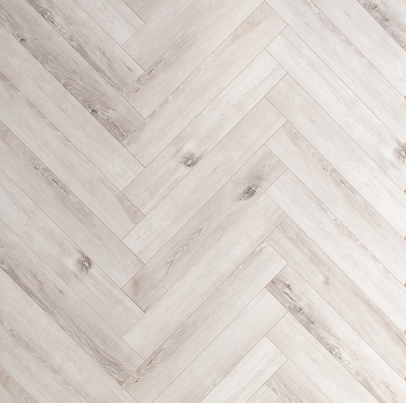 J & A Flooring Tile Herringbone Alaska Grey Gloss 8mm AC-3 - Image 1